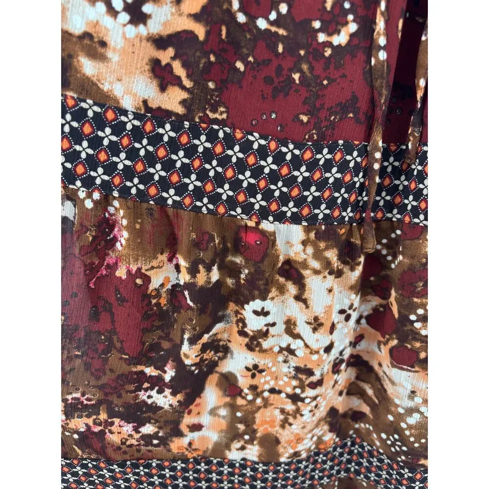Vtg Patchwork Fairygrunge Boho Drawstring Midi Skirt 14P Hippie Dark Romantic